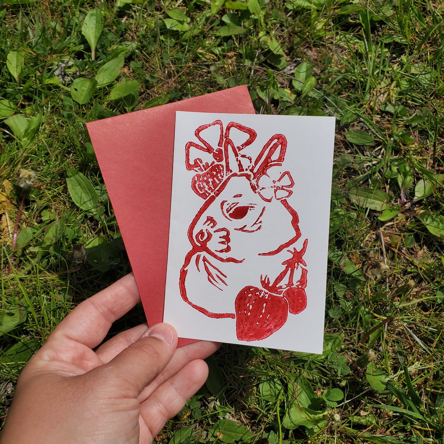 "Strawberry Bunny" 3.5"x5" Card with Envelope