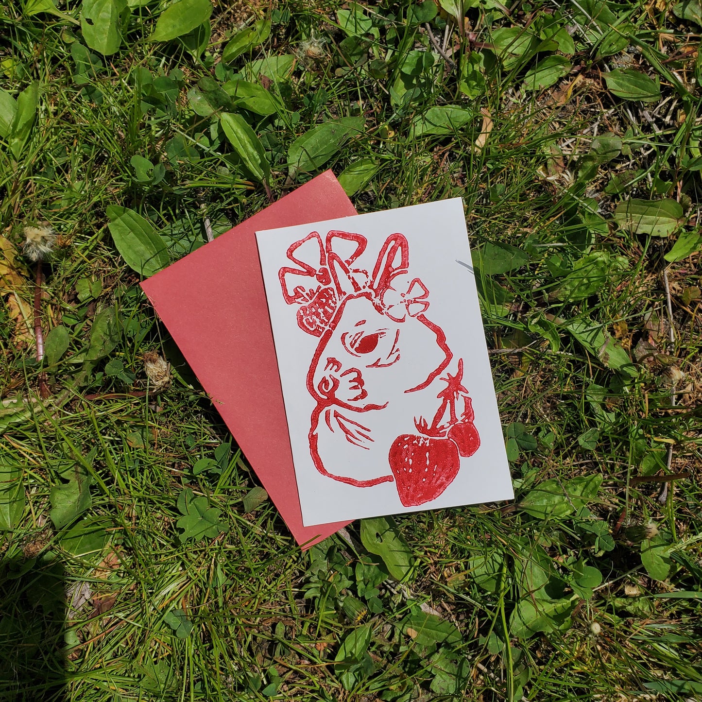 "Strawberry Bunny" 3.5"x5" Card with Envelope