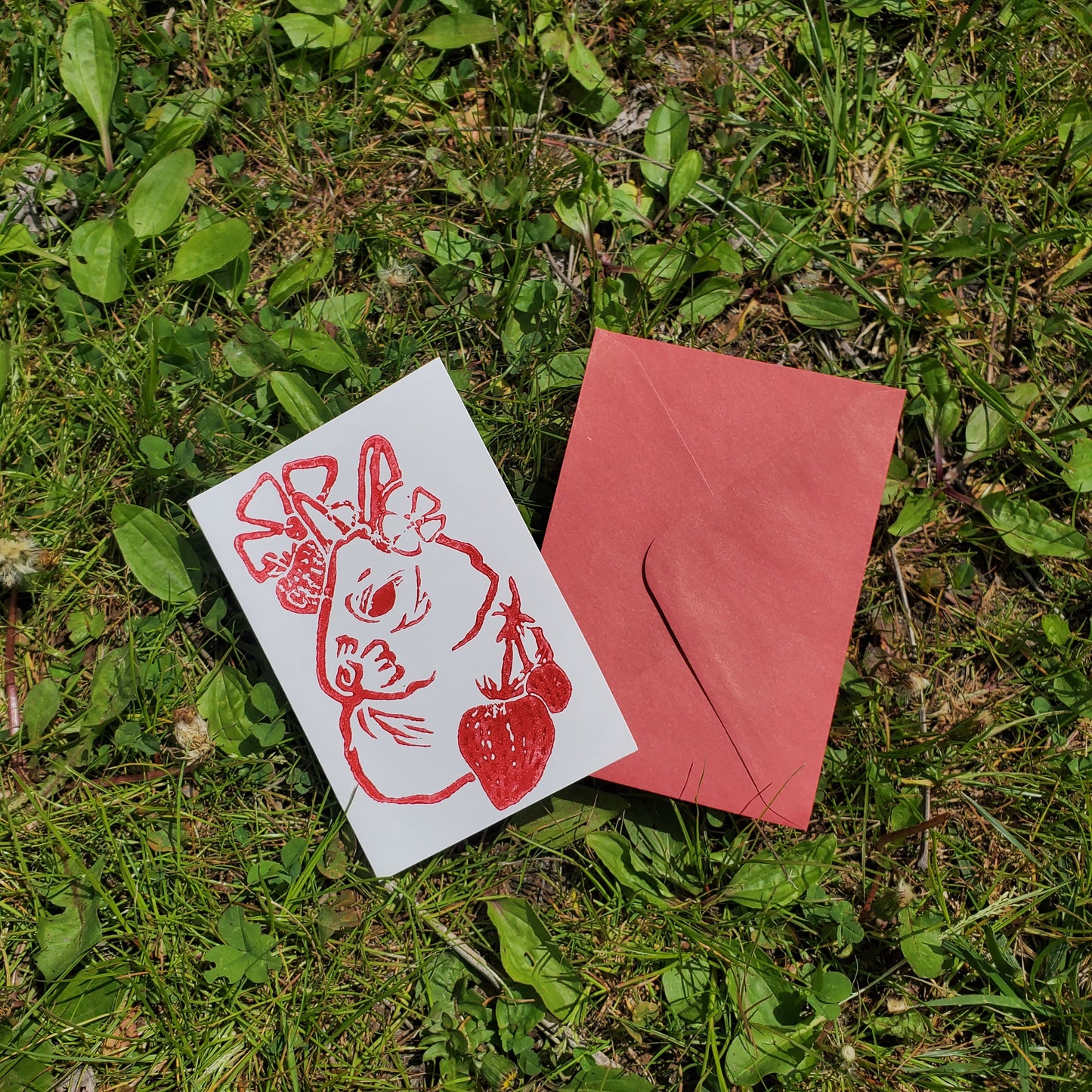 "Strawberry Bunny" 3.5"x5" Card with Envelope