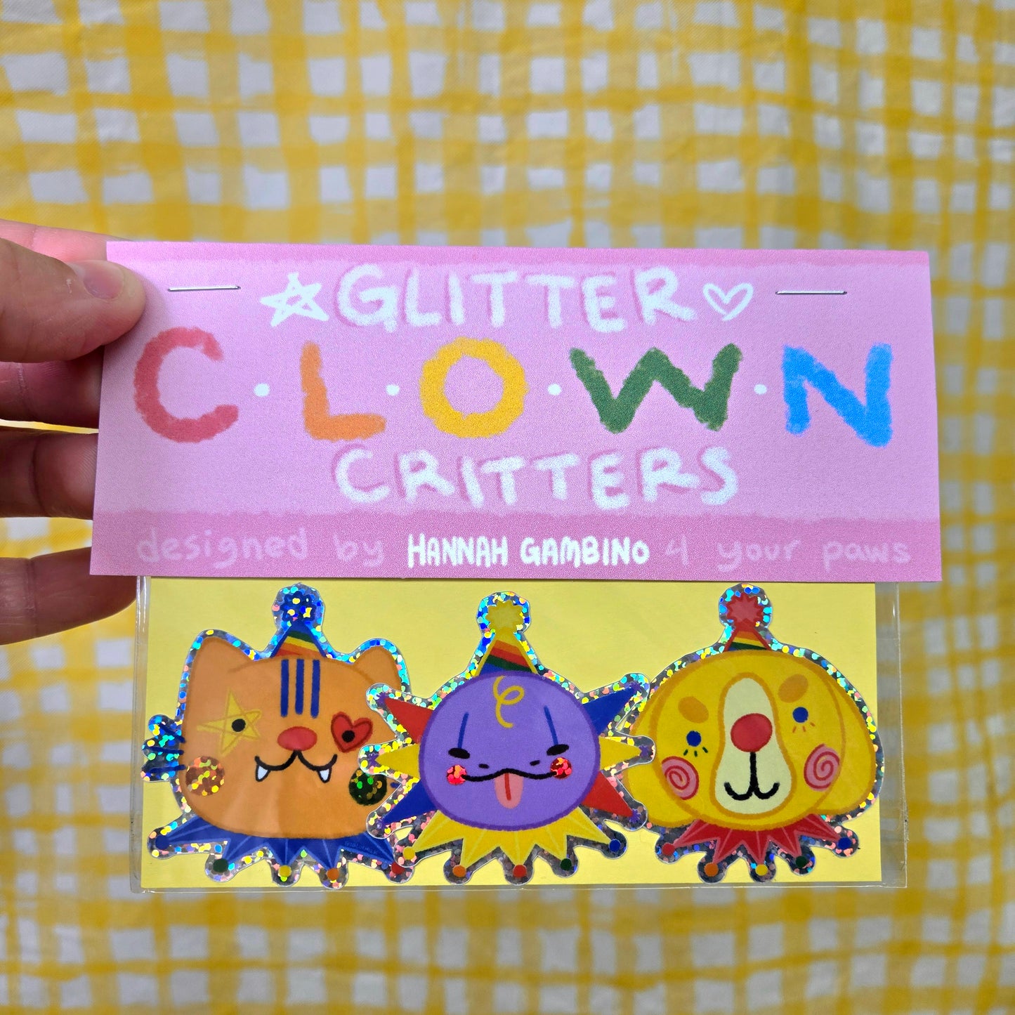 3 Pack Glitter Clown Critter Stickers